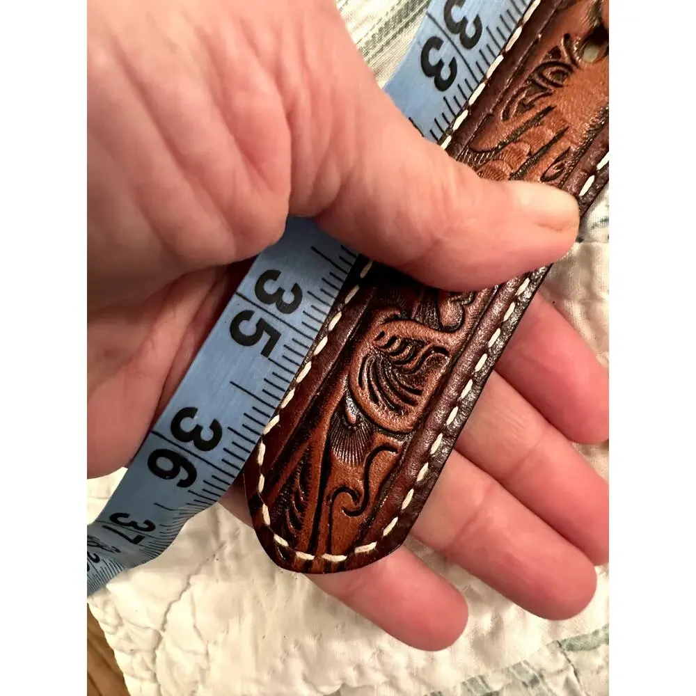 VINTAGE UNWORN TONY LAMA COMONCHERO TOOLED LEATHER WESTERN BELT & BUCKLE UNISEX